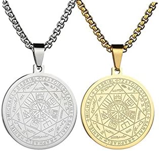 Comfybuy CF Mens Womens Stainless Steel Sigil of Archangel Gabriel Round Tag Pendant Healing Bible Prayer Necklace Talisman Amulet Jewelry