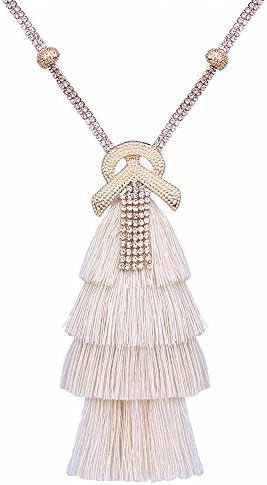 LOVFASH Silver-tone Ethnic Tassel Necklace Crystal Pendant Necklace for Women Girls