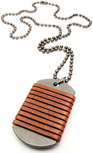 Antique Vintage Dog Tag Mens Genuine Leather Necklace Charm Pendant Choker Braided Genuine Leather Brown