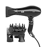 BERTA 1875W Ceramic Tourmaline Hair Dryer Negative Ionic Blow Dryer 2 Speed & 3 Heat Settings AC Motor with 4 professional Accessories(Black)