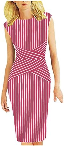 BAIMIL Women Vertical Stripe Summer Wear to Work Casual Party Pencil Dress Rose Red XXL