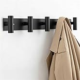 NEAORE Black Wall Mounted Coat Rack – 5 T-Shaped Towel Rack for Hats, Bags & Towels, Stainless Steel Heavy-Duty Coat Hanger Towel Hooks for Entryway, Bathroom, Closet, Bedroom