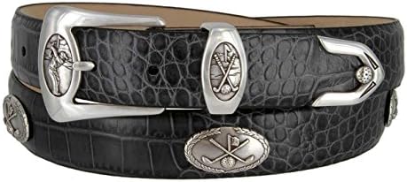 BC3109 - Men's Italian Calfskin Designer Dress Belt with Golf Conchos (42 Alligator Gray)