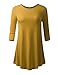AMORE ALLFY Women's 3/4 Sleeve Round Neck Flare Hem Tunic Mustard X-Large