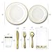 224 PCS Gold Disposable Dinnerware Set for 32 Guest. Gold Rimmed Plastic Dinner Plates with Gold Rimmed Cups Silverware and Napkins. Ideal for Parties, Weddings, Baby Showers, Thanksgivings.