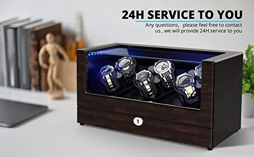 TRIPLE TREE Watch Winder, for Rolex Automatic Watches with Soft and Flexible Watch Pillows, Wooden Shell, Powered by Japanese Motor, Built-in Blue LED Illuminated