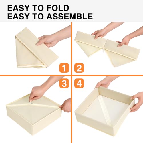 Homsorout 12 Pack Drawer Organisers Foldable Box - Fabric Drawer Dividers Wardrobe Storage Organiser Draw Cubes for Bras, Socks, Underwear, Ties, Chest, Bedroom, Beige