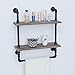 Industrial Bathroom Shelves Wall Mounted 2 Tiered,Rustic 24in Pipe Shelving Wood Shelf with Towel Bar,Farmhouse Towel Rack,Metal Floating Shelves Towel Holder,Iron Distressed Shelf Over Toilet