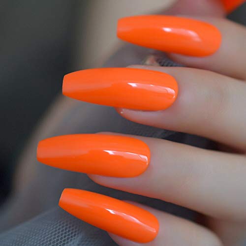 Coolnail Fashion Solid Color Neon Orange Extra Long Ballerina Coffin Uv False Nails Flat Finger Fake Nail Press On Party Salon Nail Art Pricepulse