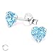 925 Sterling Silver Set of 3 Pairs Crystal Heart, Blue Unicorn, Blue Owl Stud Earrings (Nickel Free)