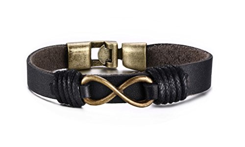 Vnox Jewelry Mens Infinity Black Braided Rope Leather Bracelet