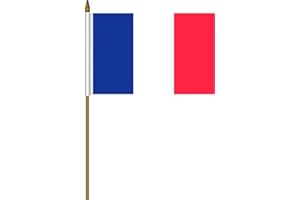 FRANCE SMALL 4 X 6 INCH MINI COUNTRY STICK FLAG BANNER WITH 10 INCH POLE ... (10 CM X 15.2 CM) .. GREAT QUALITY POLYESTER ...