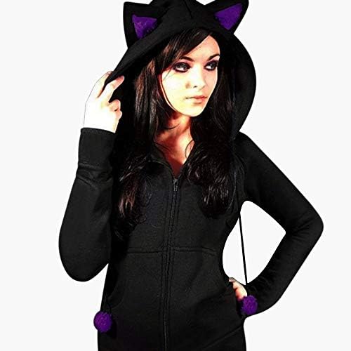 Red Ta Clearance Women Autumn Winter Long Sleeve Cat Ear Hoodie Zipper Bandage Sweatshirt Top Blouse Outerwear