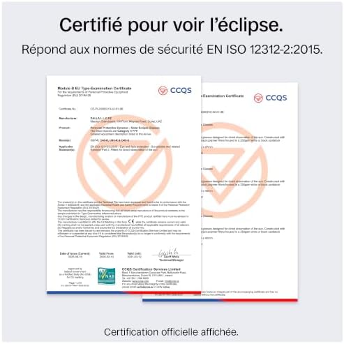 Lunettes d’éclipse solaire 45 mm, Lot de 2/6/12, Blanches, S’adaptent par-dessus les lunettes de vue, Protection oculaire certifiée, Testées EN ISO 12312-2:2015, Marquage CE - Coupe Edge