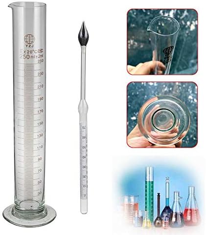 erfula Measuring Cylinder 250ml Glass Graduated Hydrometer and Test Jar Combo for Family Beer Making Brewing