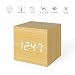 Digital Alarm Clock, Micar Wood LED Light Mini Modern Cube Desk Alarm Clock Displays Time Date Temperature for Kids, Bedrooms, Home, Dormitory, Travel