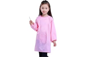 Huahui Kids Art Smock Waterproof Child Artist Painting Apron with 2 Pockets for Girls School Art Class Age 2-12