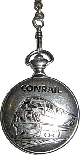 1990's Era Conrail Limited Edition Retirement Pocket Watch with Engraved Back, Chain, and Wooden Display Box