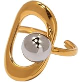 Kokoma Hollow Circle Steel Ball Ring for Women Modern Geometric Gold Plated Statement Ring Adjustable Open Finger Band Rings Unique Party Jewelry