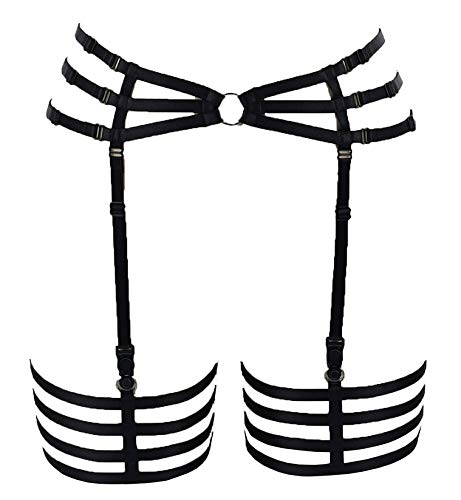 BODY CAGE Women's Leg Garters for Stockings Harness Suspenders Belt Punk Gothic Dance Lingerie Accessories Stockings Garter Belt (Black)