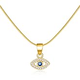 liveliwithmin Gold Evil Eye Necklace 14K Gold Plated Blue Turkish Eye Pendant Necklace Dainty Snake Chain Amulet Protection Jewelry