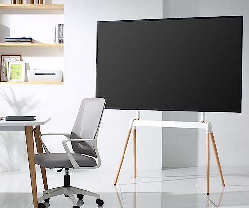Fydeamer Easel TV Stand, Modern Easel TV Floor Stand, Artistic Corner TV Stand for 55-86inch LED LCD OLED Screens, Height Adjustable, 4 Legs Studio Display Stand for Bedroom, Living Room(White)