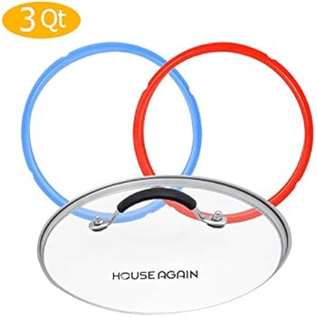7.6 Inch Tempered Glass Lid, Transparent Glass Lid with Silicone Coated Handle -Silicone Sealing Ring - Accessory Set with Universal Lid and 2 Silicone Seal Rings, for 3 qt