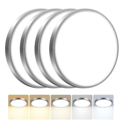 Peasur 4Stück Deckenlampe LED Deckenleuchte Flach,5Farben-3000/3500/4000/5000/6500K,Wasserfest Badezimmer Lampe Decke,18W Modern Rund Lampe für bad fl