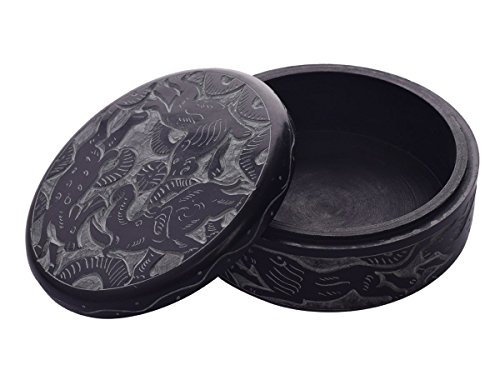 Natural black soapstone round jewelry trinket box ring …