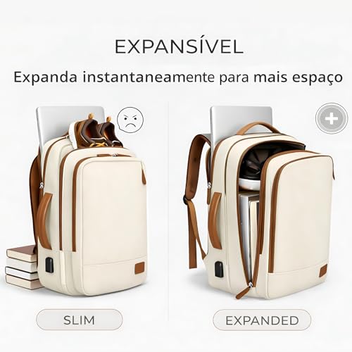Mochila Viagem Avião Expansível Impermeável Resistente Grande Capacidade Mala de Bordo Bagagem de Mão com Saída USB Multifuncional
