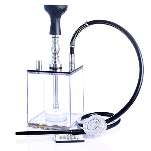 Glass Hookah Hookah Pipe Set Complete Set Modern Acrylic Micro Cube Hookah Shisha Hookah LED Little Hookah with LED Remote Control