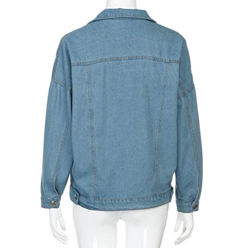 UBuyit Women Vintage Boyfriend Style Oversize Loose Denim Jeans Jacket Coat Outwear (Blue, L) - Thumbnail 5