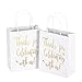 LaRibbons Medium Size Gift Bags - Gold Foil Thanks for celebrating with us White Paper Bags with Handles for Wedding, Birthday, Baby Shower, Party Favors - 25 Pack - 8