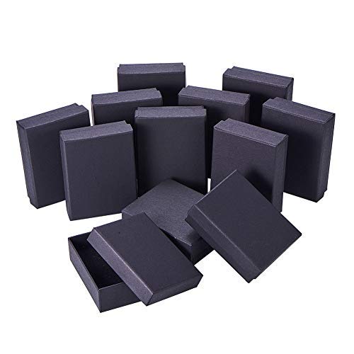 NBEADS 12 Pcs Necklace Ring Gift Display Box Black Cardboard Jewellery Boxes, 9x7x3cm