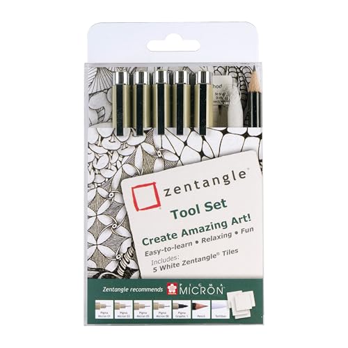 Zentangle Sakura Fineliner Tool Set - 12 Pieces - Includes Pigma Micron & Graphic Pen, Grafito Pencil, Tortillon, Zentangle Tiles - Ideal for Artists & Illustrators