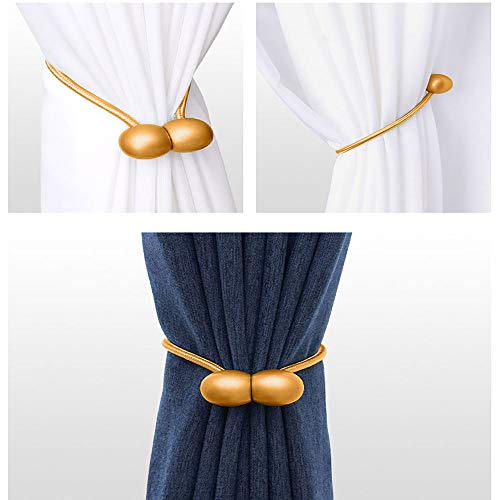 SmallDot Magnetic Curtain Tiebacks, [Pack of 2] Window Curtain Holders Hooks Holdbacks with Strong Magnet for Blackout Curtain Sheer Panels Draperies, 18 Inch, Gold - Thumbnail 3