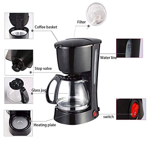 JSMY Filterkaffeemaschine-Schwarz/Amerikanische Kaffeemaschine/Filterkaffeemaschine mit Glaskessel/abnehmbarem Trichter… – Bild 6