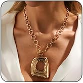 Fyvos Chunky Gold Necklace for Women Geometric Irregular Square Swirl Pendant Necklace Bold Statement Collarbone Necklace Party Fashion Jewelry Accessories