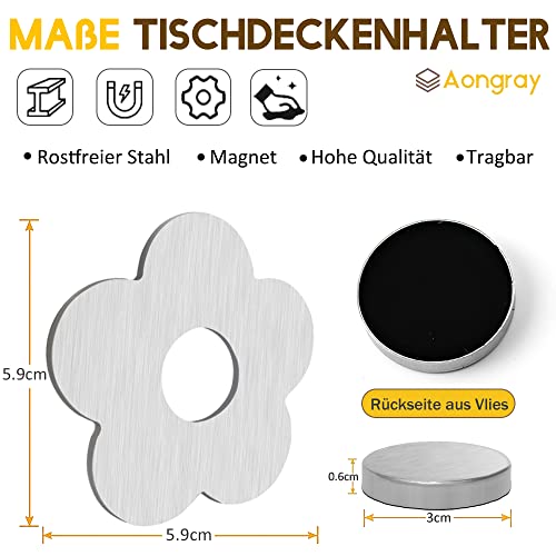Aongray Pack of 8 Magnetic Tablecloth Weights, Extra Heavy Flower Magnetic Tablecloth Holder, Stainless Steel Table Cloth Clip for Outdoor Table Cloth Curtains (Each Approx. 57 g)