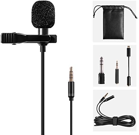 Lavalier Lapel Microphone Kit Shooter Omnidirectional Condenser Lav Mic Clip-on Lapel Mic for iPhone, iPad, GoPro, DSLR, Camcorder, Zoom/Tascam Recorder, MacBook, Samsung Android, Smartphones