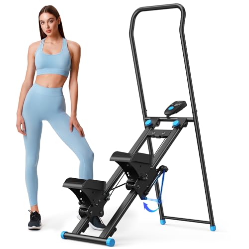 MERACH Stair Stepper for Home Gym Exercise, New Version Stairmaster for Full-Body Workout, Compact Folding Stair Climber with Extended Step Range, Adjustable Handlebar/Pedal