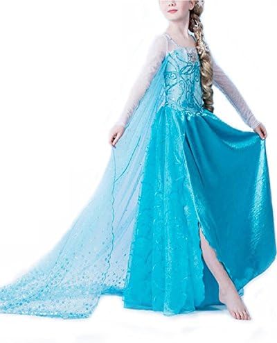 Nice Sport Big Girls' Princess Elsa Frozen Birthday Dress Carnival Costume 130-140 cm (6-8 ans) Blue