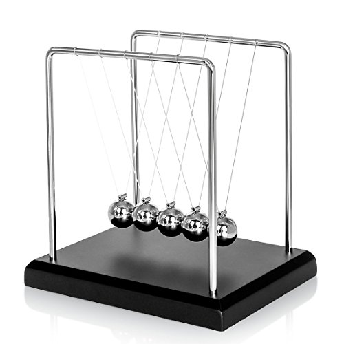 Newtons Cradle High Quality, 5 Pendulum Balls, Big Newtons Cradle Balance, Metal Balls For Office Toys, Physics Toys, Teacher Toys, Steel Ball Toy, Metal Ball Pendulum, Black WoodenEducation