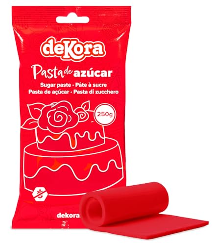 dekora - Pâte à Sucre Rouge pour Décoration Gâteau et des Cupcakes - Sucre Fondant Prête à Dérouler pour la Réalisation de Toutes Sortes de Décorations - Facile à Travailler - 250 g