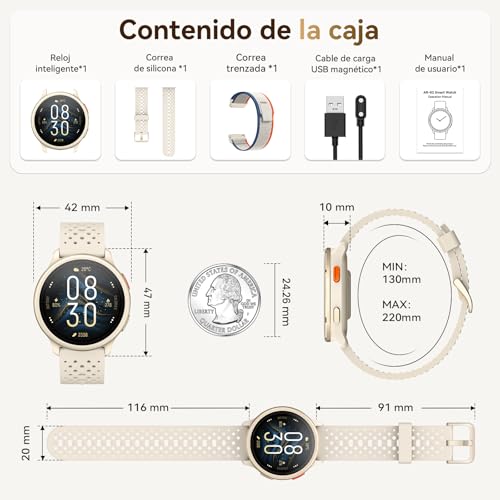 Women's Smart Watch 1.27 Inch Smartwatch Round Man 2 Straps, Sleep Monitor Health and Fitness Functions 120+ Sports Modes 3ATM Waterproof for iPhone/Samsung/Android Beige