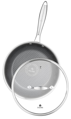 EVADOMA 28cm Stainless Steel Non Stick Frying Pan with Glass Lid, 2.5‑Ply Pan for All Hobs Including Induction, PFOA Free Non Stick Skillet for Everyday Cooking, Frying and Sauteing