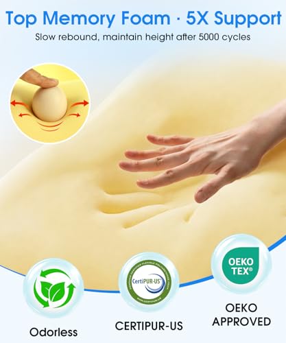Memory Foam Pillow, Ergonomic Orthopedic Pillow for Neck and Shoulder Pain Relief, 2 Heights Cervical Support Pillow for Side/Back/Stomach Sleepers, Cooling Pillow with 2 Washable Covers(Grey & Blue)