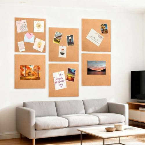 Zyiphor 6 Pieces Self-Adhesive Cork Sheets 30 x 21 cm Cork Plates 6 mm Thick Panels for Wall Decoration Blackboards Corks for DIY Crafts and Bulletin Boards