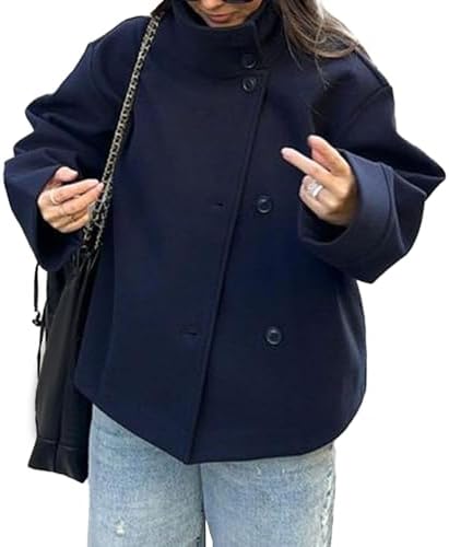 chouyatou Women's Winter Stand Collar Crop Wool Coat Single