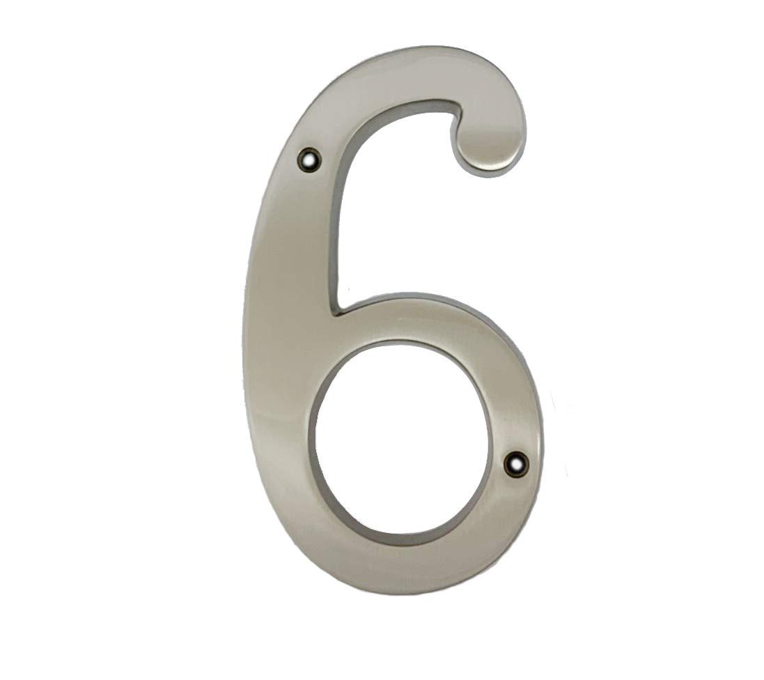 QCAA Traditional Heavy Solid Brass House Number 6, 6", Matte Nickel, 1 Pack, Made in Taiwan